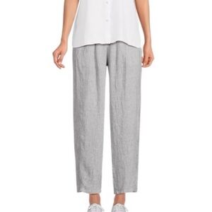 Eileen Fisher Silver Gray Linen Blend Pants Size 10 Straight Leg Casual Pants